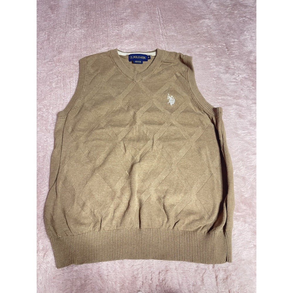 U.S. Polo Assn Men's Knit 100% Cotton Brown V-neck Pull-over Top S Vest I0213